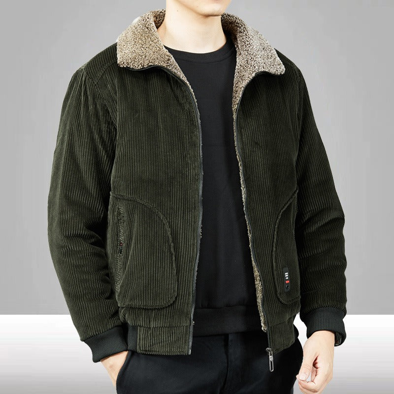 Karmel | Bomber Homme Velours Côtelé avec Col Sherpa Chaud, Coupe Ample et Bords-Côtes Matelassés