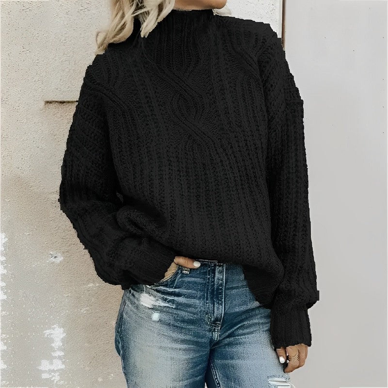 Delphirine | Pull femme en maille épaisse à col montant