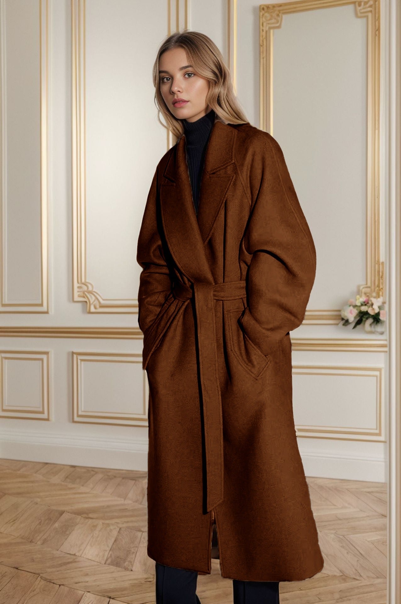 Fantine | Trench Coat Femme Midi, Coupe Décontractée, Ceinture à Nouer, Revers Classiques