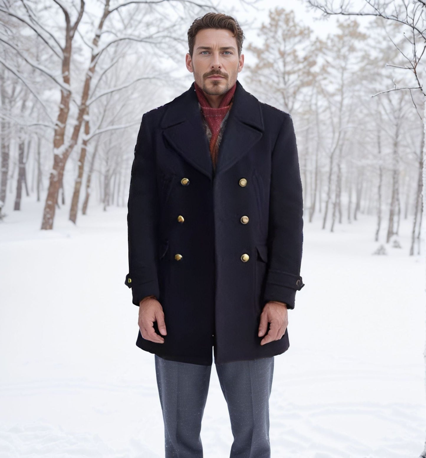 Fidel – Trench Coat Homme Ajusté en Laine, Double Boutonnage, Col à Revers et Manchettes Réglables