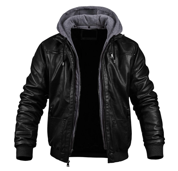 Langford | Veste Homme Simili Cuir Slim Fit avec Capuche & Fermeture Éclair Streetwear