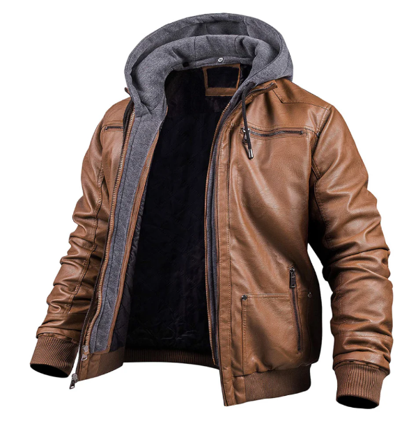 Langford | Veste Homme Simili Cuir Slim Fit avec Capuche & Fermeture Éclair Streetwear