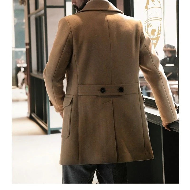 Fidel – Trench Coat Homme Ajusté en Laine, Double Boutonnage, Col à Revers et Manchettes Réglables