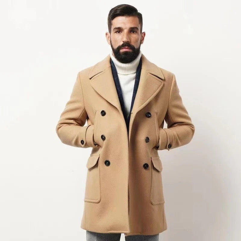 Fidel – Trench Coat Homme Ajusté en Laine, Double Boutonnage, Col à Revers et Manchettes Réglables