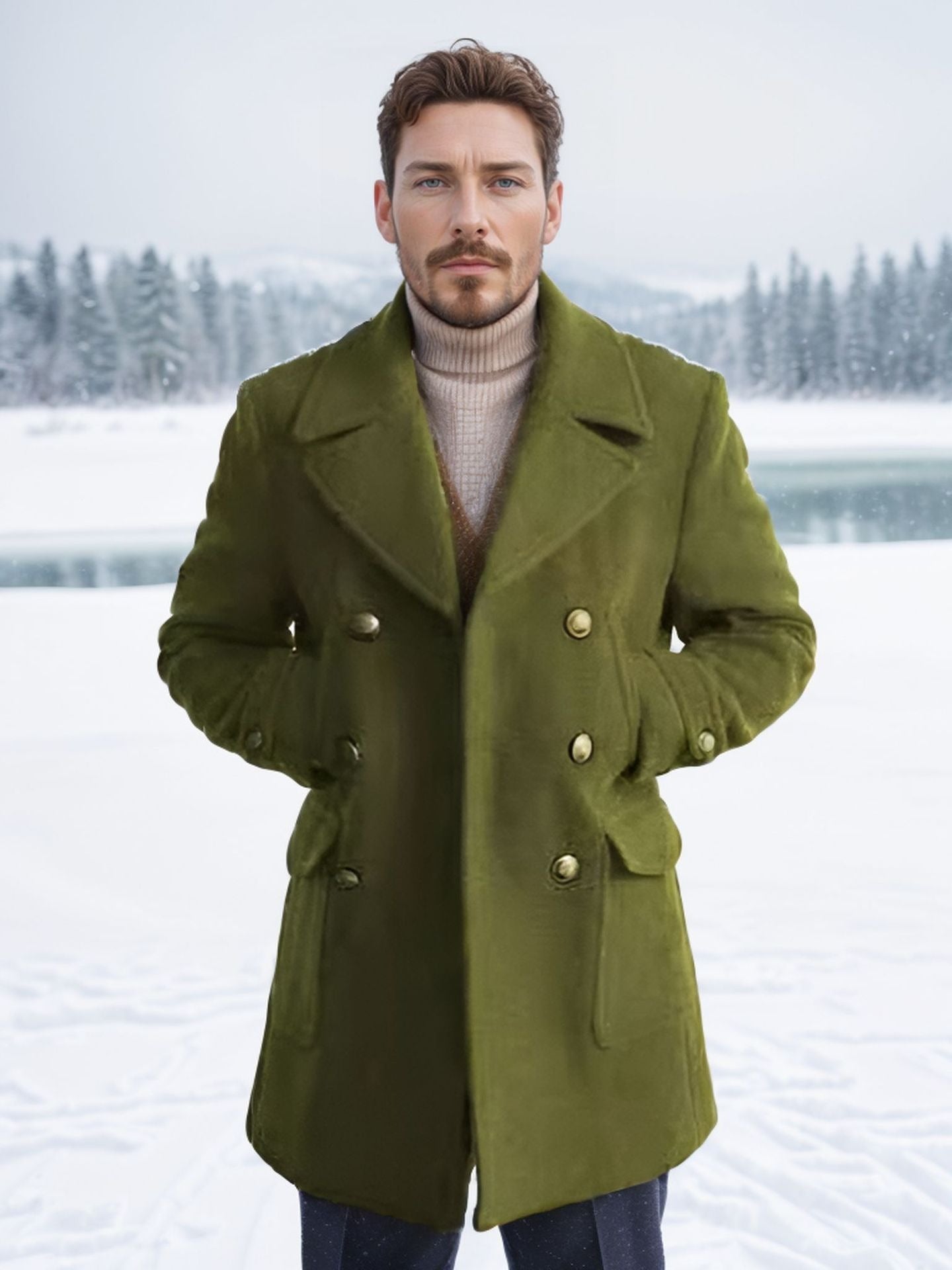 Fidel – Trench Coat Homme Ajusté en Laine, Double Boutonnage, Col à Revers et Manchettes Réglables