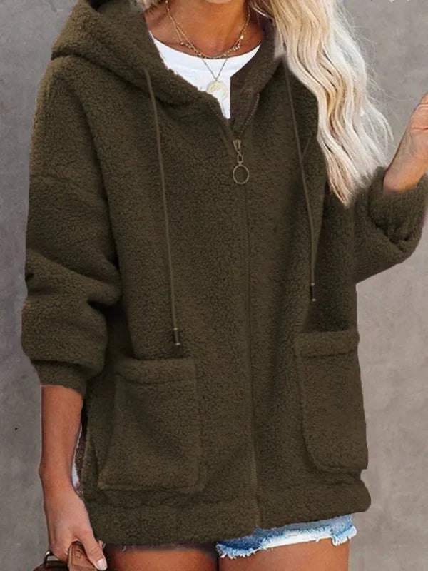 Lili-Rose | Veste Femme Teddy Oversize à Capuche avec Fermeture Éclair et Poches