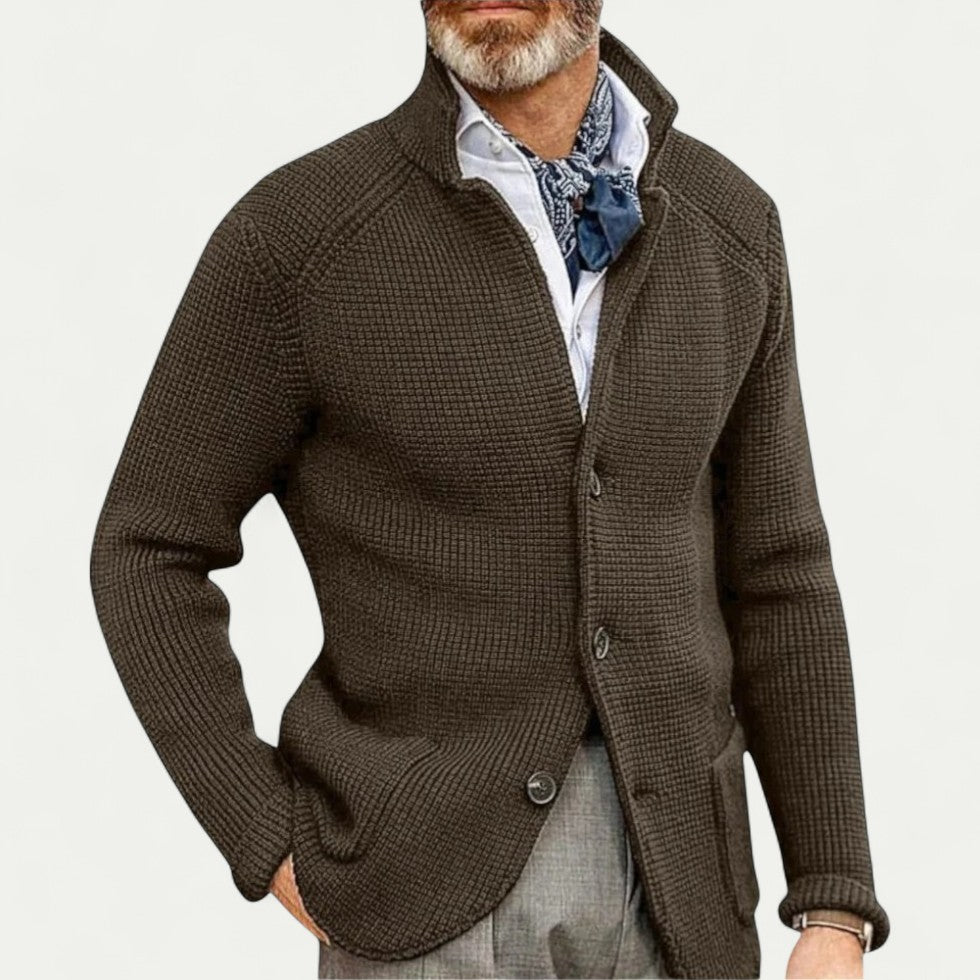 Felix | Cardigan Homme Maille Texturée avec Col Montant et Fermeture à Boutons
