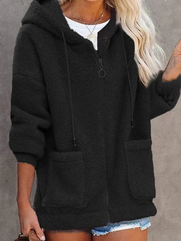 Lili-Rose | Veste Femme Teddy Oversize à Capuche avec Fermeture Éclair et Poches