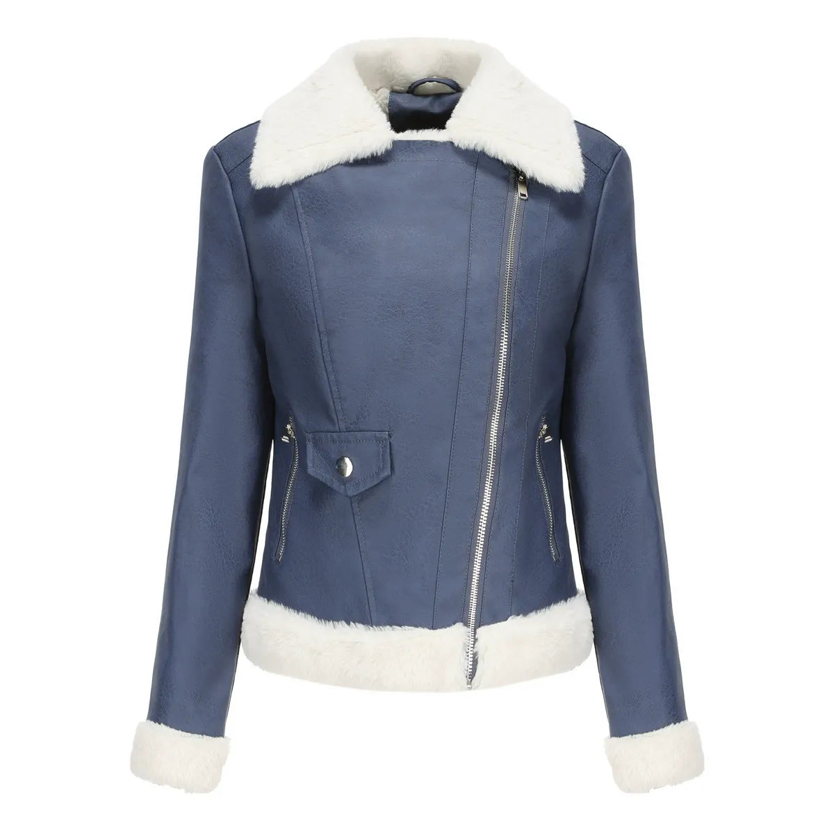 Jeanne | Veste Femme Imitation Cuir avec Doublure Fourrure, Zip Asymétrique & Coupe Cintrée