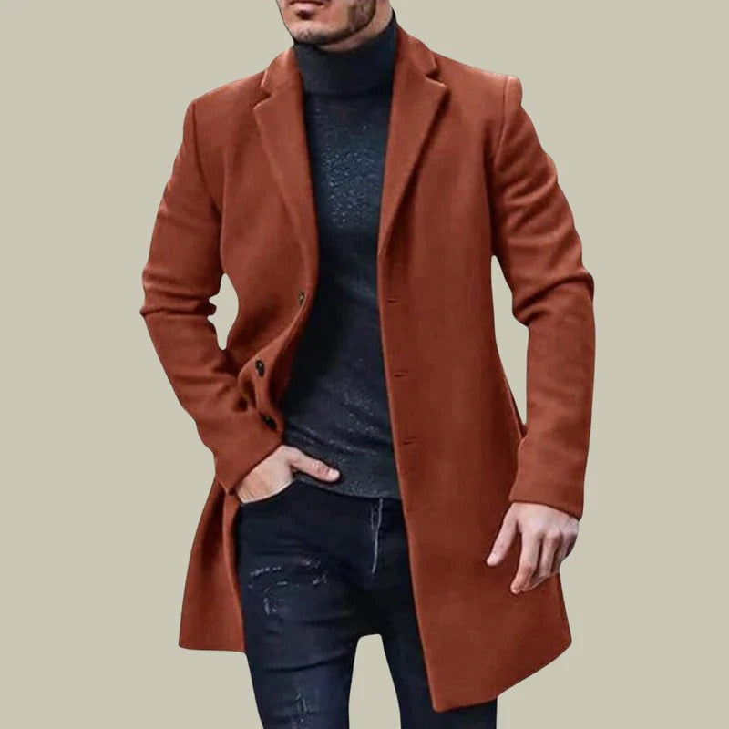 Cayden – Manteau Homme Classique Regular Fit, Mi-Long, Simple Boutonnage avec Revers et Poches Latérales