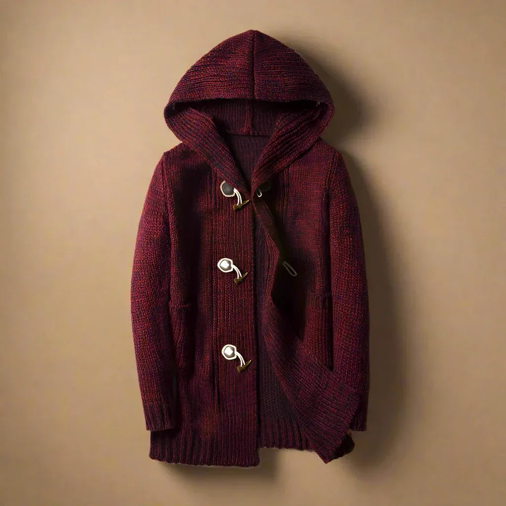 Gregor | Cardigan Homme Long à Capuche Tricoté Fermeture à Boutons Bois Poches