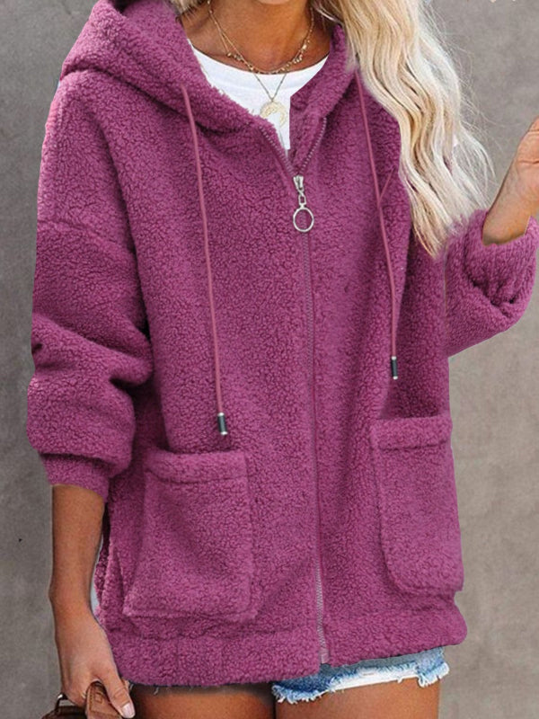 Lili-Rose | Veste Femme Teddy Oversize à Capuche avec Fermeture Éclair et Poches
