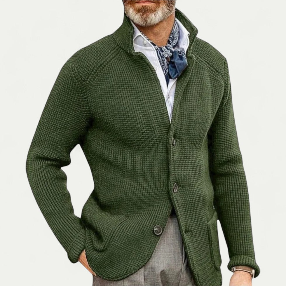 Felix | Cardigan Homme Maille Texturée avec Col Montant et Fermeture à Boutons