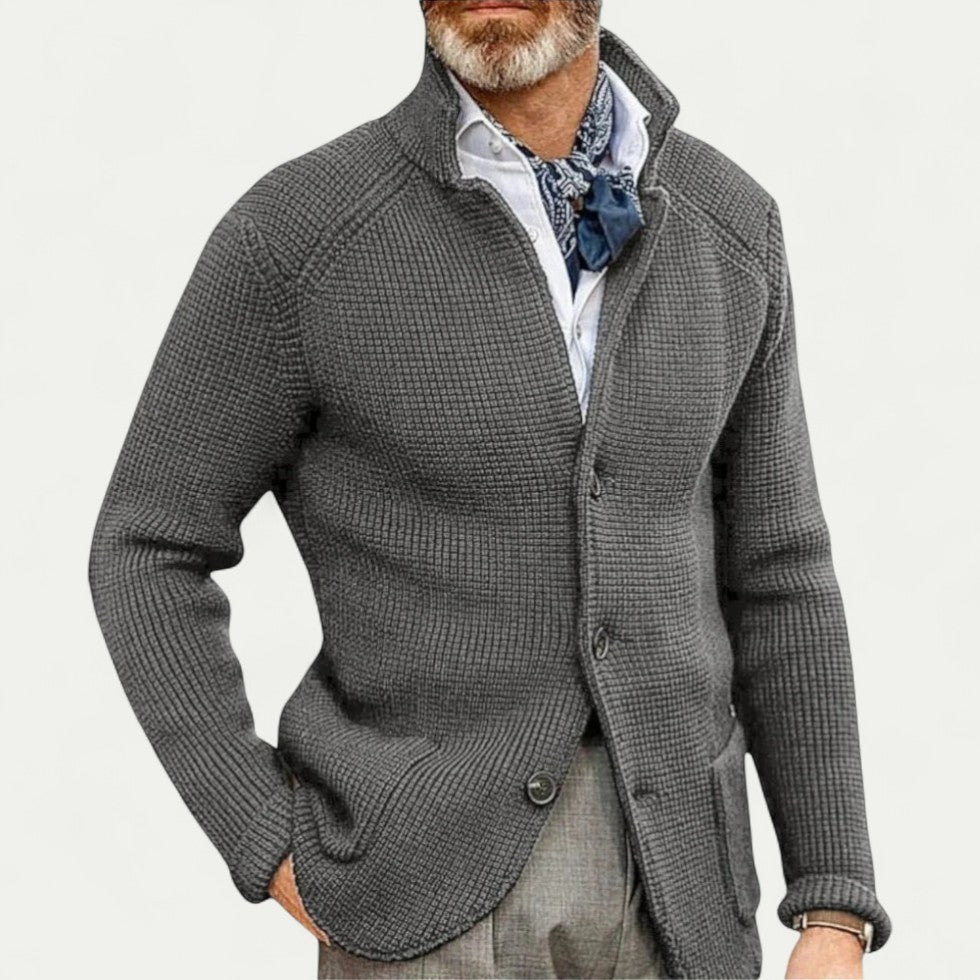 Felix | Cardigan Homme Maille Texturée avec Col Montant et Fermeture à Boutons