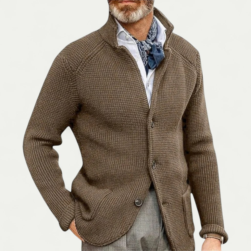 Felix | Cardigan Homme Maille Texturée avec Col Montant et Fermeture à Boutons