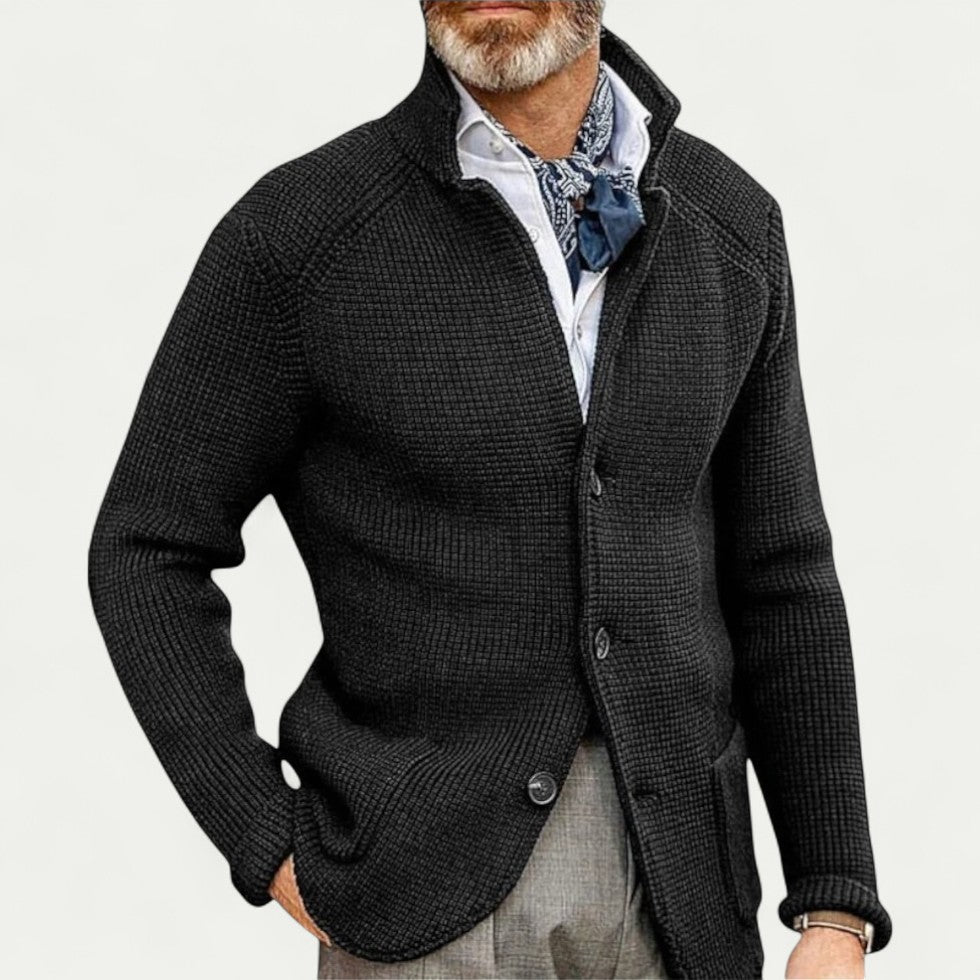 Felix | Cardigan Homme Maille Texturée avec Col Montant et Fermeture à Boutons