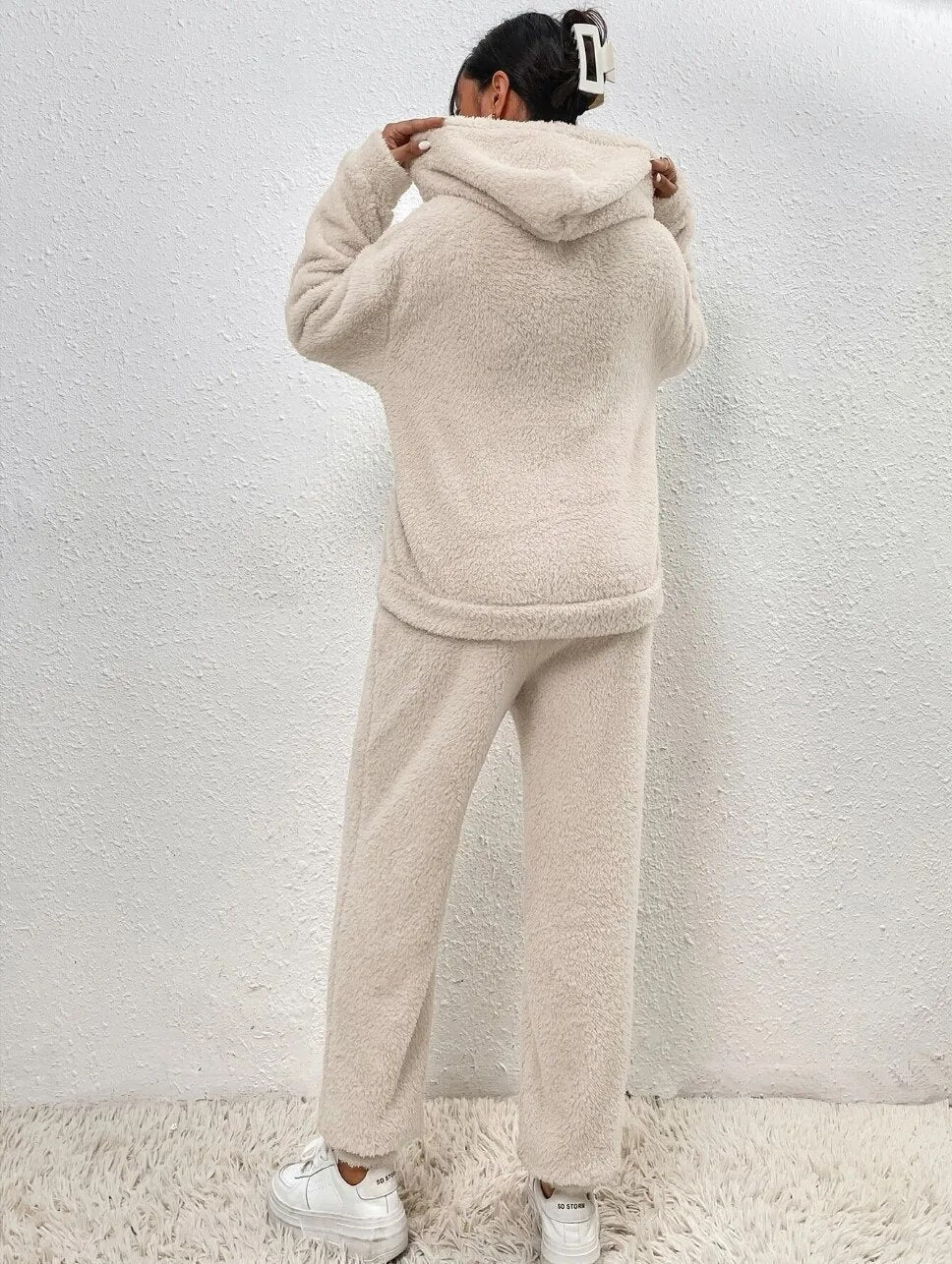 Euphémie | Teddy Lounge Set Femme Deux Pièces Chaud avec Sweat à Capuche et Pantalon Confortable