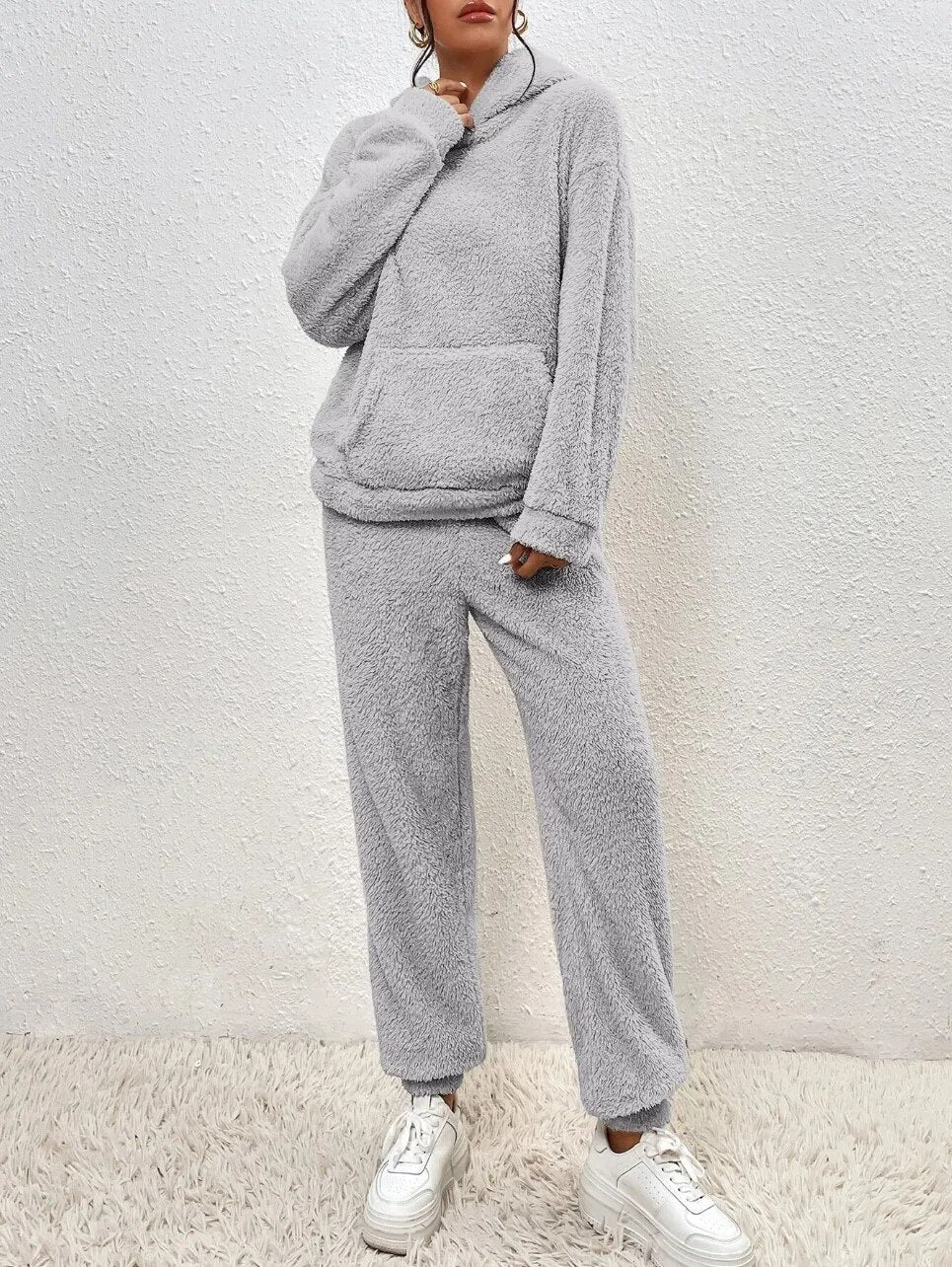 Euphémie | Teddy Lounge Set Femme Deux Pièces Chaud avec Sweat à Capuche et Pantalon Confortable