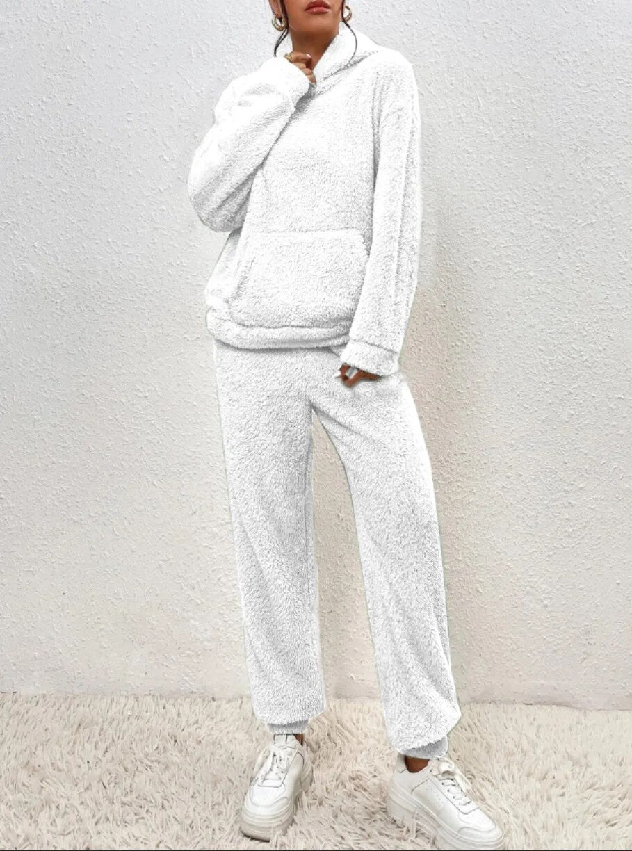 Euphémie | Teddy Lounge Set Femme Deux Pièces Chaud avec Sweat à Capuche et Pantalon Confortable