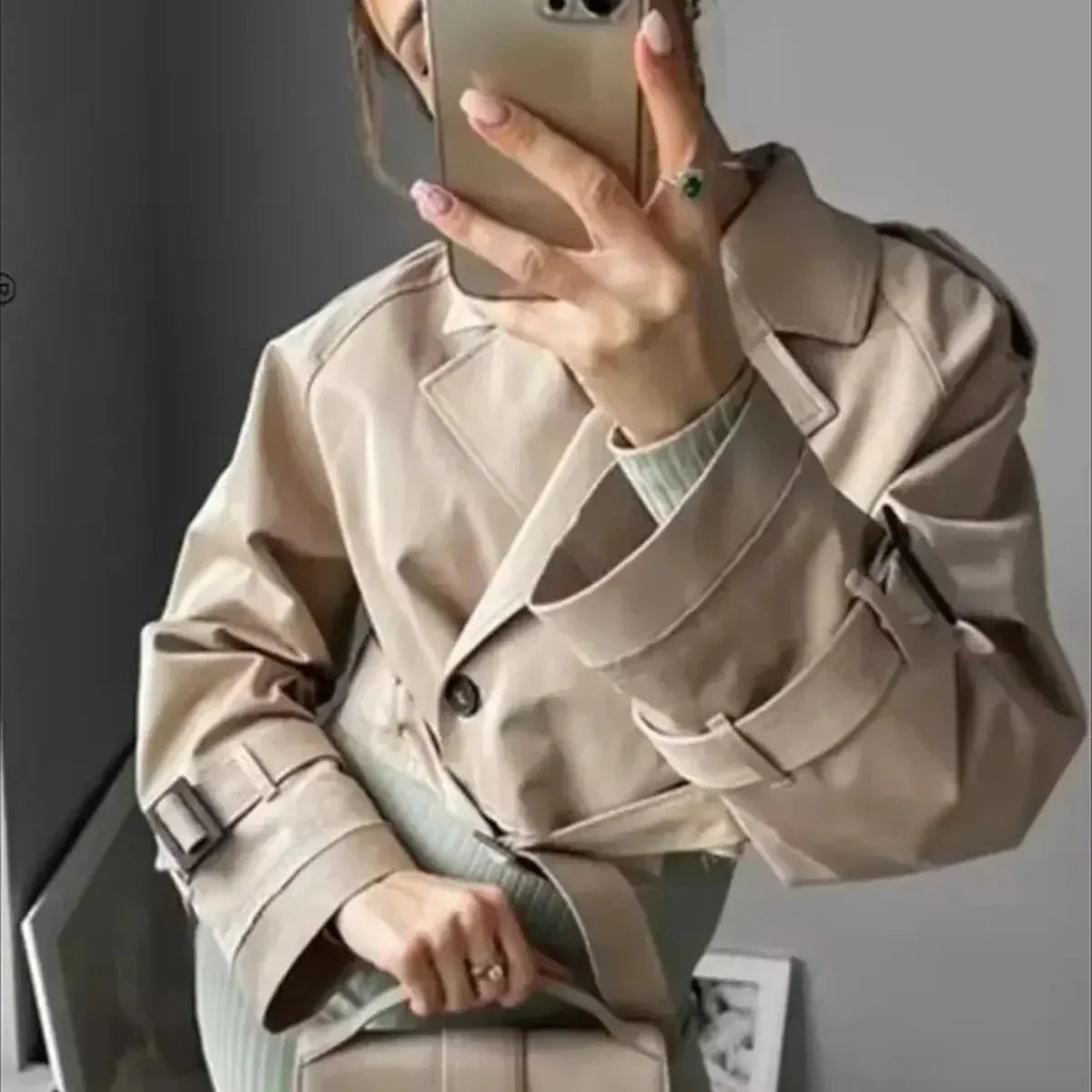 Éloisiane | Veste courte en coton style trench avec ceinture pour femme