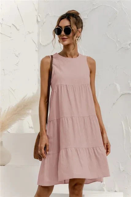 Myriamelle | Robe d'Été Mini à Col Rond, Sans Manches, Style Superposé