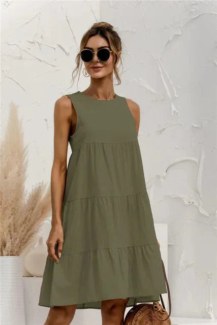 Myriamelle | Robe d'Été Mini à Col Rond, Sans Manches, Style Superposé