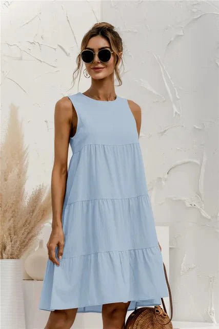 Myriamelle | Robe d'Été Mini à Col Rond, Sans Manches, Style Superposé