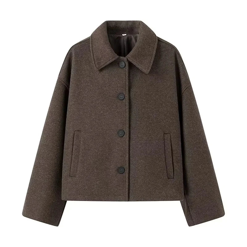 Lydie | Veste Oversize Femme Marron Élégante à Boutons et Col Revers