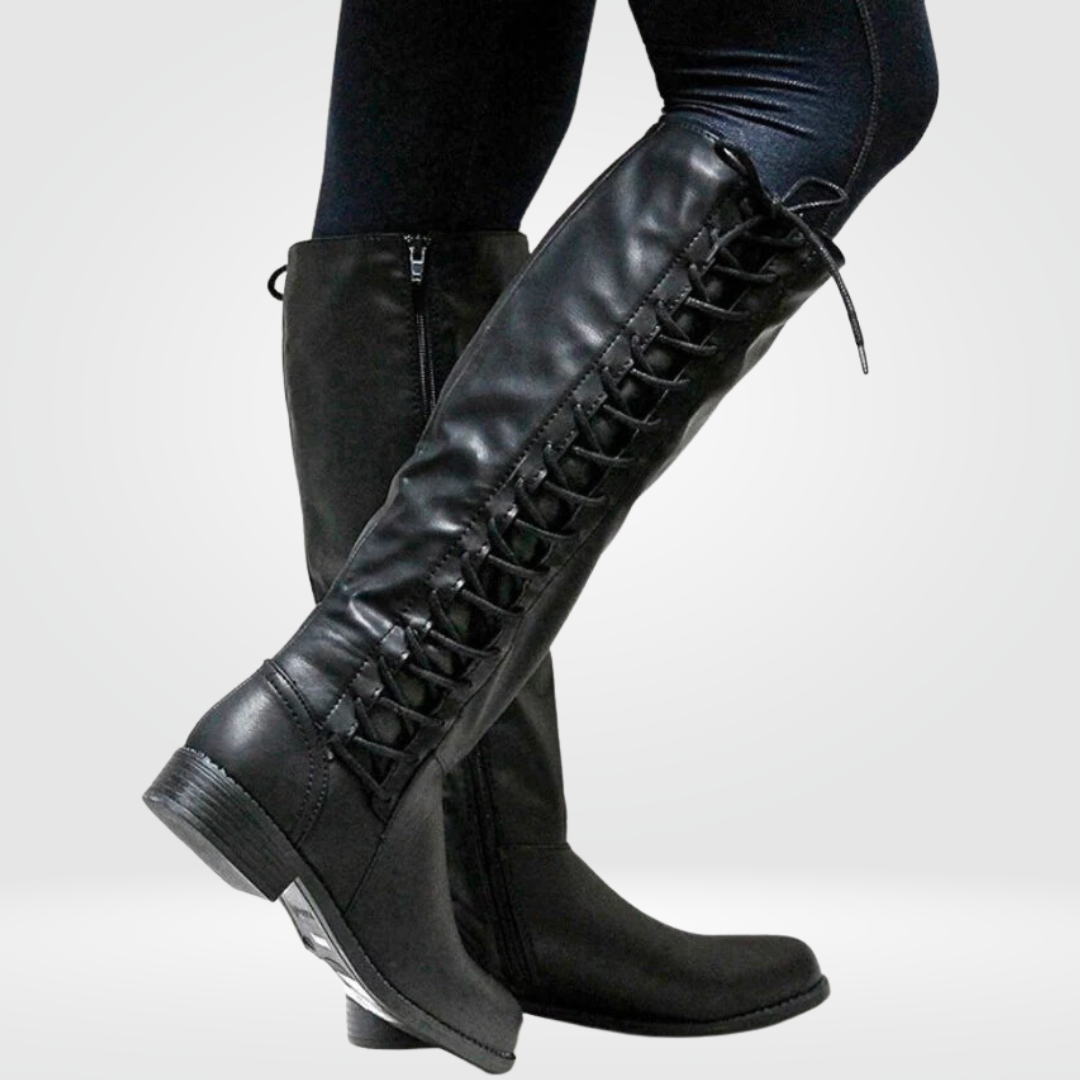 Bastiennette | Bottes Hautes Élégantes Femme à Talon Bloc et Lacets Latéraux