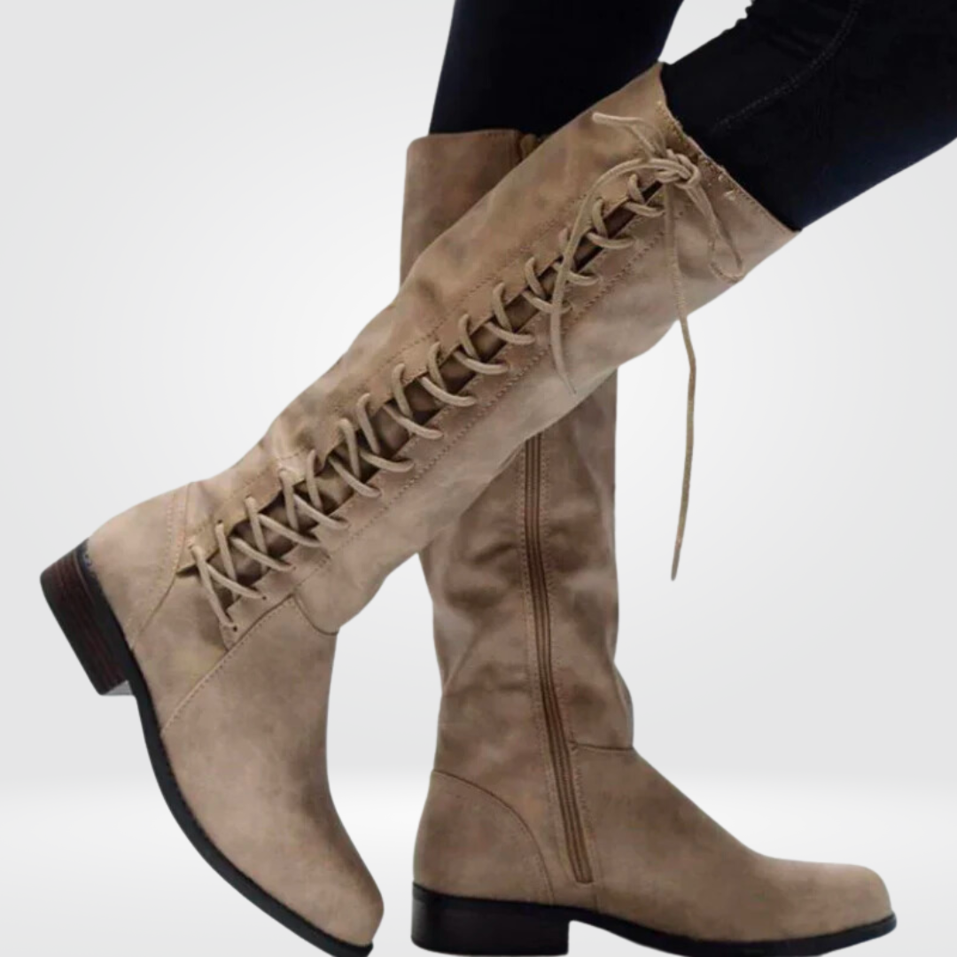 Bastiennette | Bottes Hautes Élégantes Femme à Talon Bloc et Lacets Latéraux