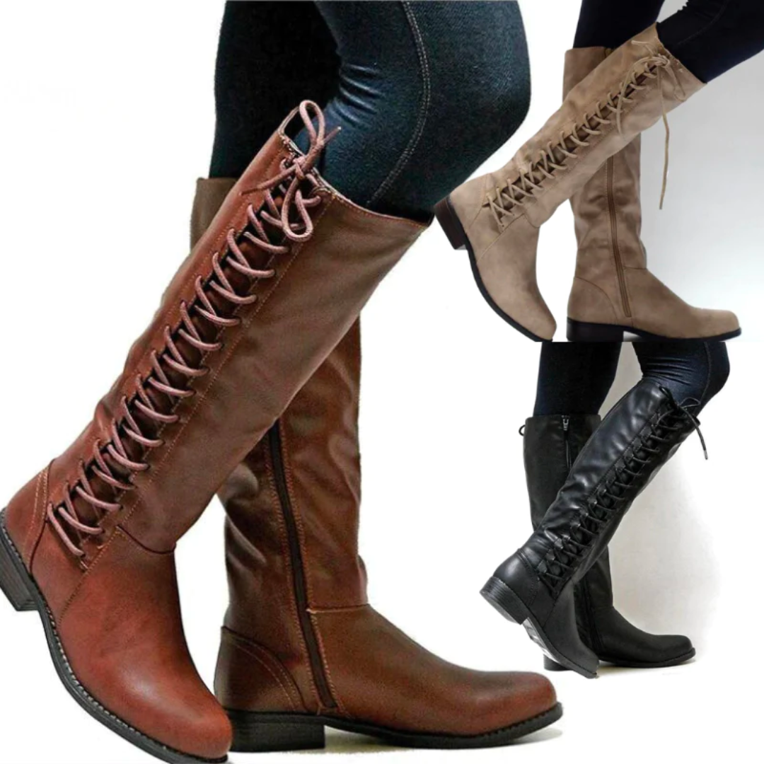 Bastiennette | Bottes Hautes Élégantes Femme à Talon Bloc et Lacets Latéraux
