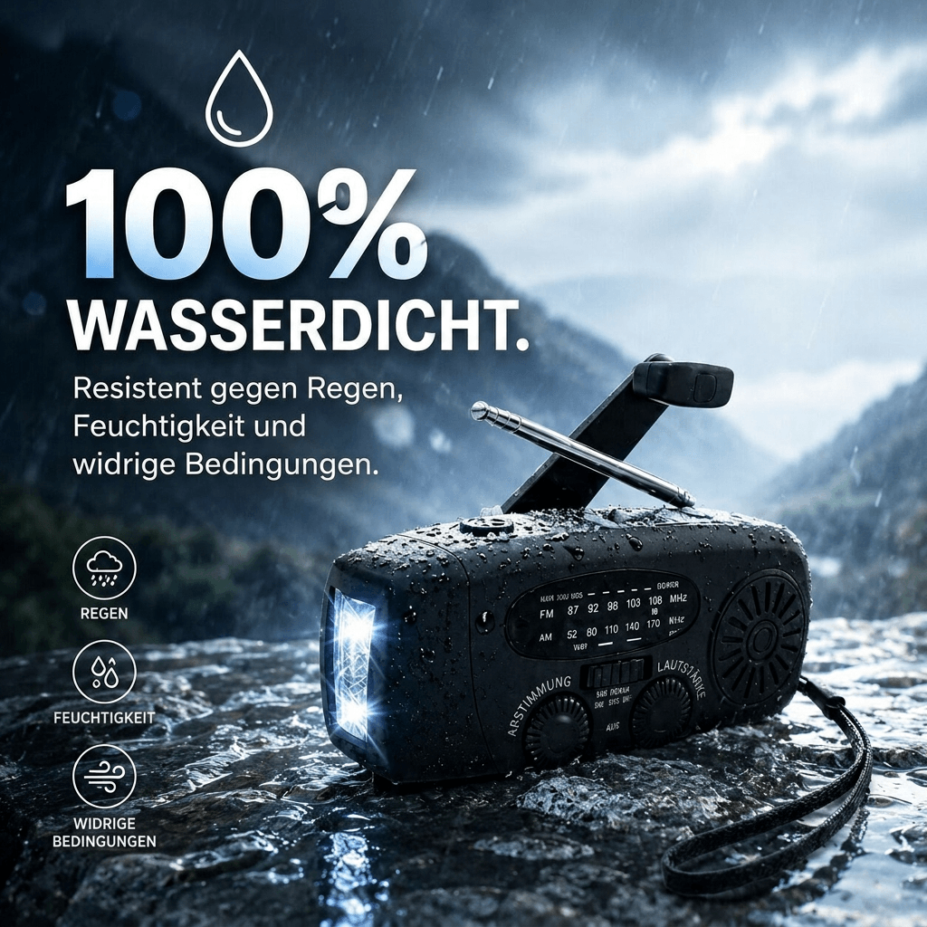 SolarKurbel™ | Notfallradio mit Solarladung, Taschenlampe und SOS-Funktion