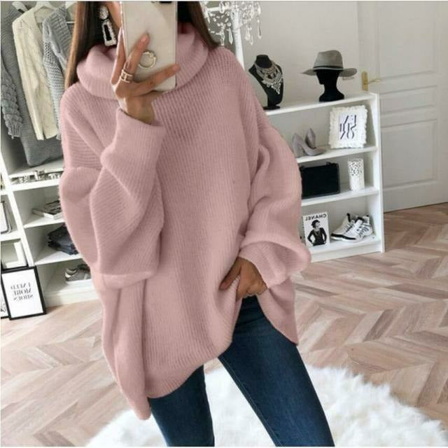 Esmeraude-Lou | Pull col roulé femme ample et élégant en maille unie