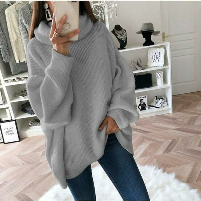 Esmeraude-Lou | Pull col roulé femme ample et élégant en maille unie