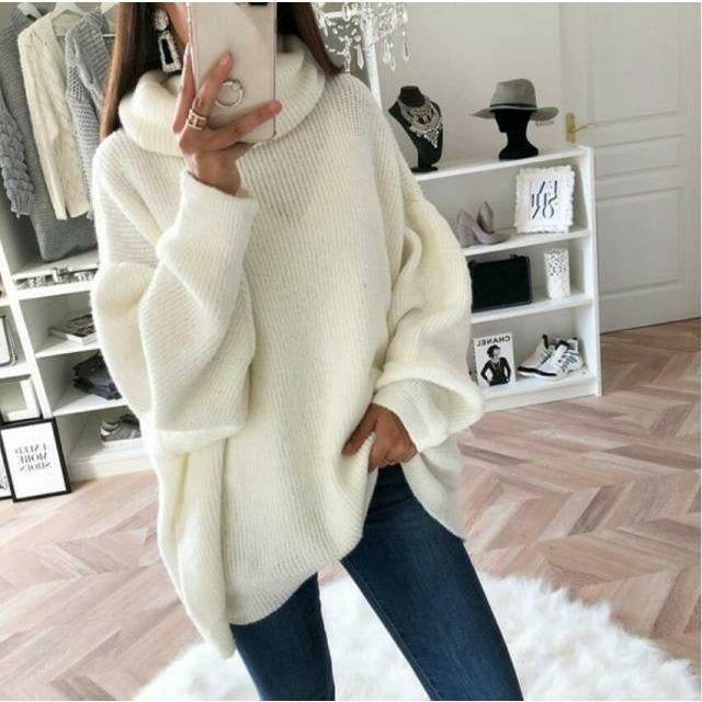 Esmeraude-Lou | Pull col roulé femme ample et élégant en maille unie