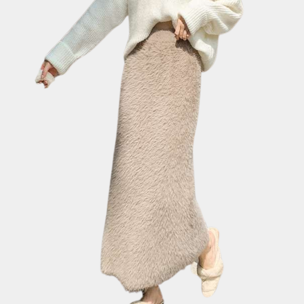 Sabine | Jupe Longue Femme Taille Haute en Teddy Doux Uni, Style Maxi Élégant et Confortable