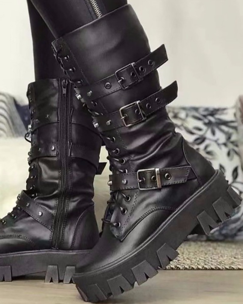 Célestisse | Bottes militaires femme blanches avec semelle robuste et boucles ajustables