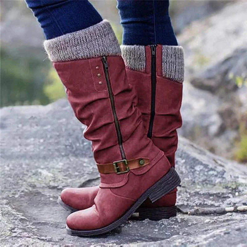 Blandine | Bottes Hautes Hiver Femme à Talon Bloc avec Fermeture Éclair Côté