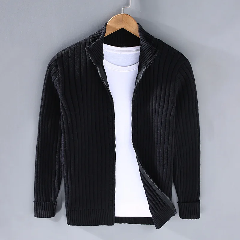 Frank | Cardigan Homme en Maille Côtelée avec Fermeture Zippée et Col Montant