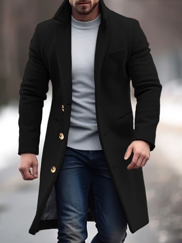 Logan | Manteau Homme Long Élégant Hiver avec Poches Pratiques et Boutons