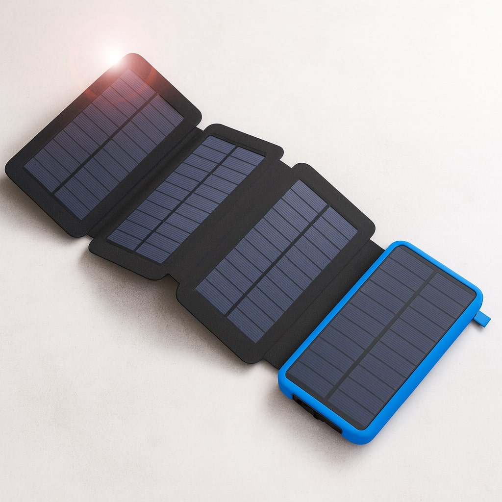 SolarKraft™ | Solar-Powerbank 20.000 mAh mit 4 Solarpanels und LED-Taschenlampe