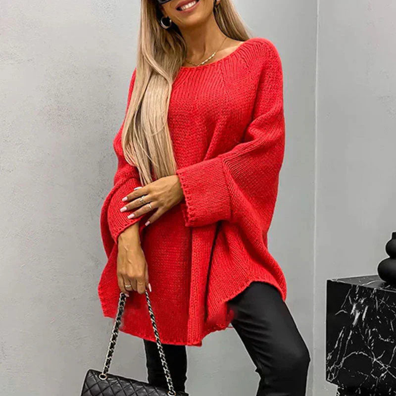 Adeline | Pull Chunky Knit Femme Oversize à Col Bateau, Maille Épaisse et Style Décontracté