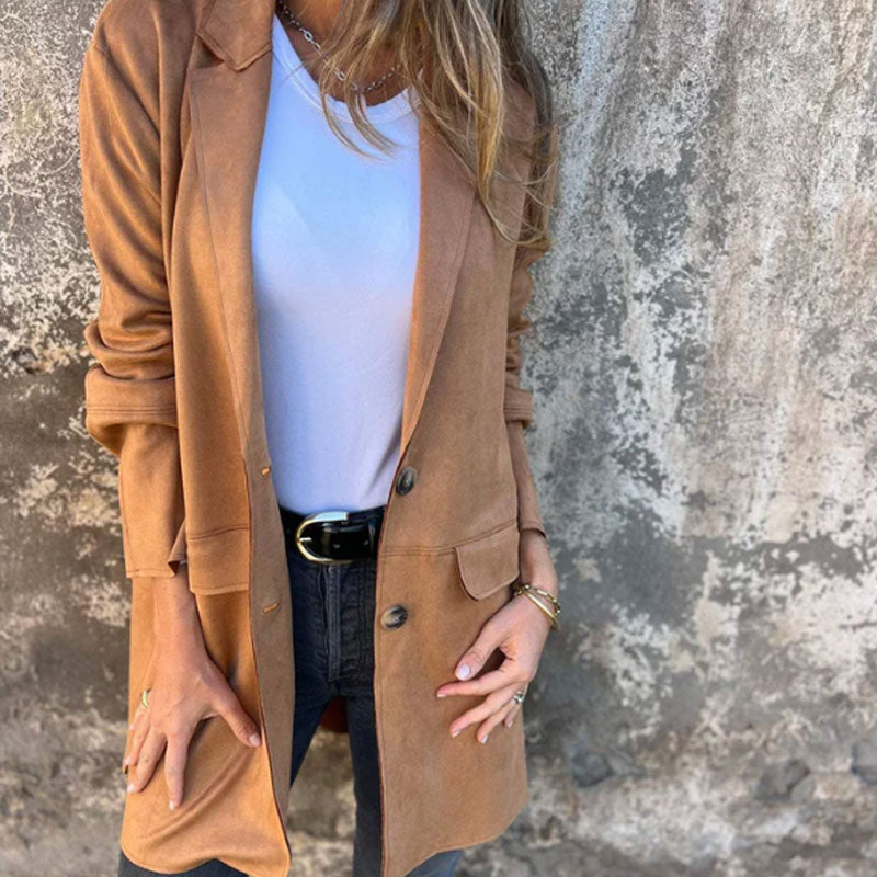 Azilène | Manteau Classique Mi-Long Femme à Col Revers, Coupe Simple et Élégante