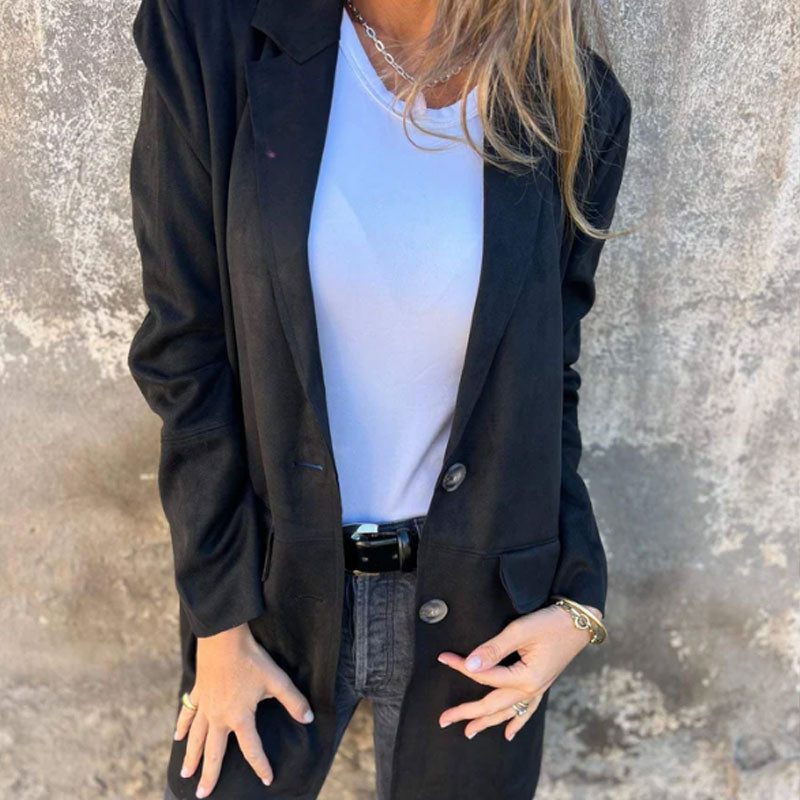 Azilène | Manteau Classique Mi-Long Femme à Col Revers, Coupe Simple et Élégante