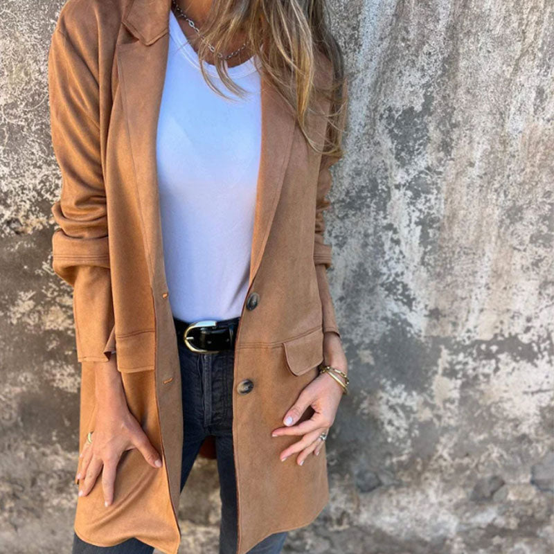Azilène | Manteau Classique Mi-Long Femme à Col Revers, Coupe Simple et Élégante