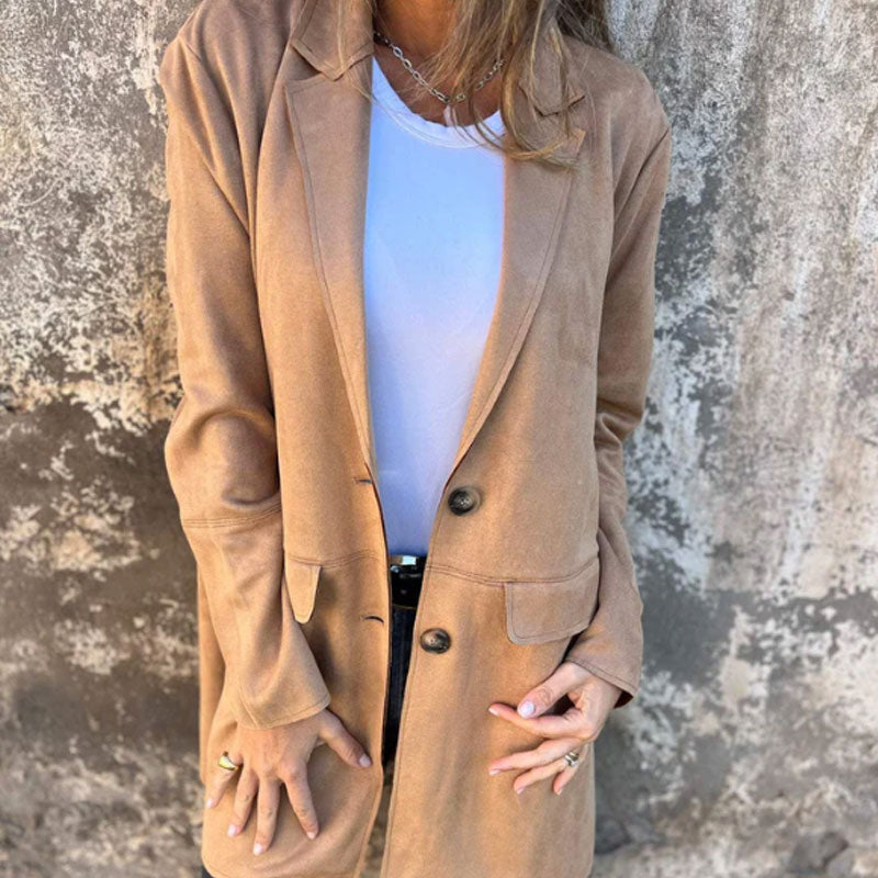 Azilène | Manteau Classique Mi-Long Femme à Col Revers, Coupe Simple et Élégante