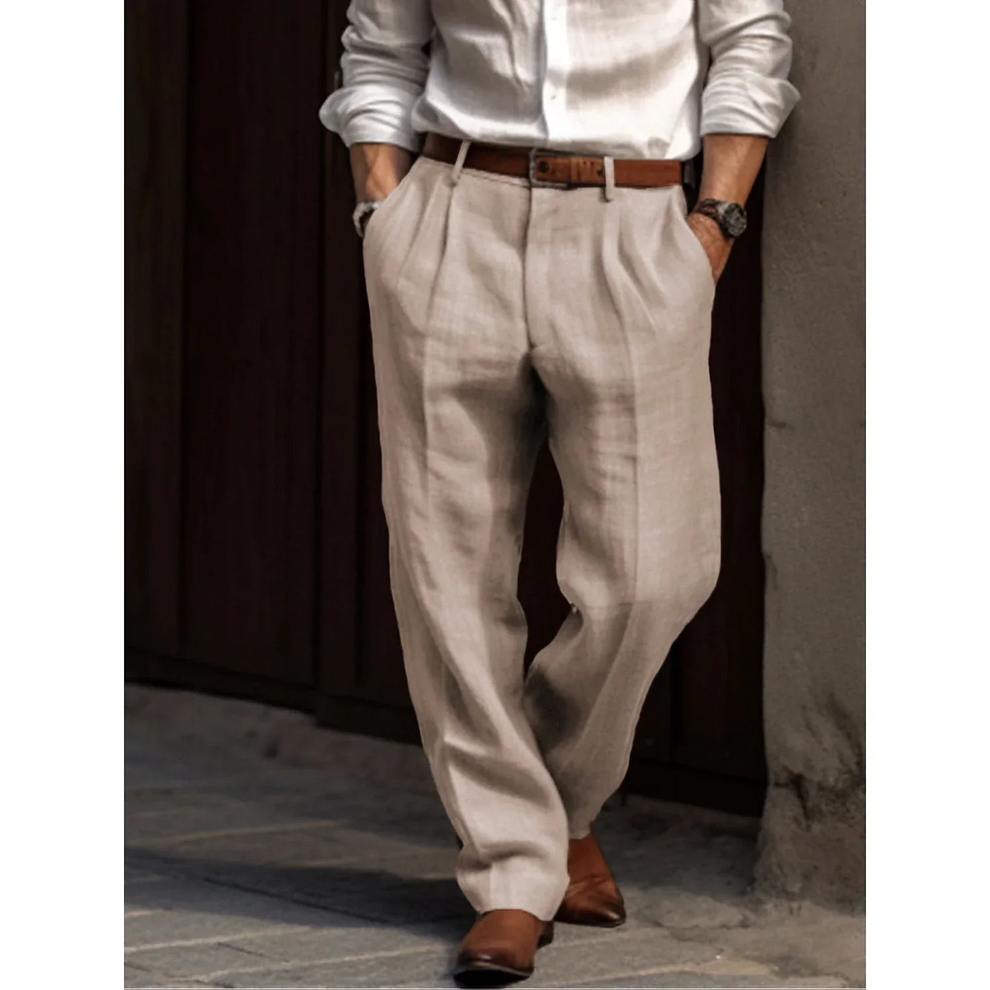 Alistair | Pantalon Homme Lin Confortable à Coupe Décontractée et Élégante pour Look Business Formelle