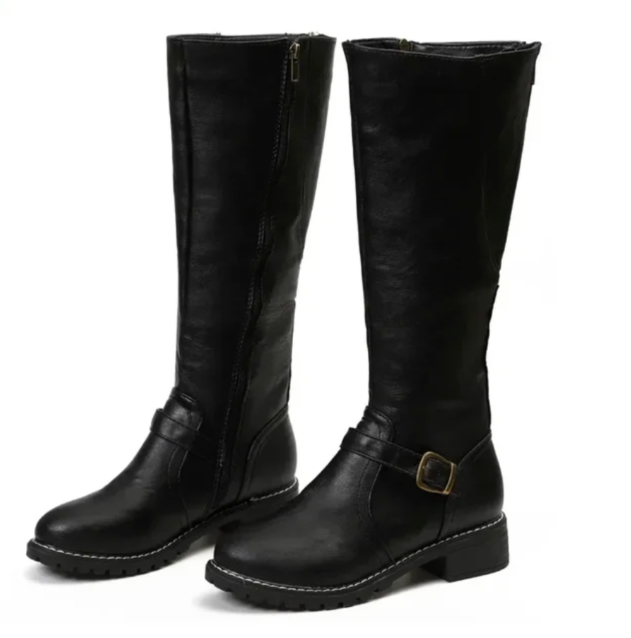 Olivie | Bottes Hautes Femme avec Bride et Petit Talon Bloc