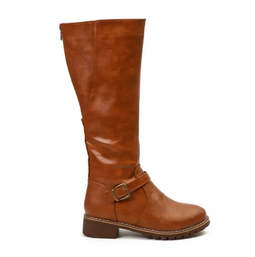 Olivie | Bottes Hautes Femme avec Bride et Petit Talon Bloc