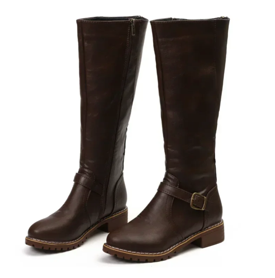 Olivie | Bottes Hautes Femme avec Bride et Petit Talon Bloc